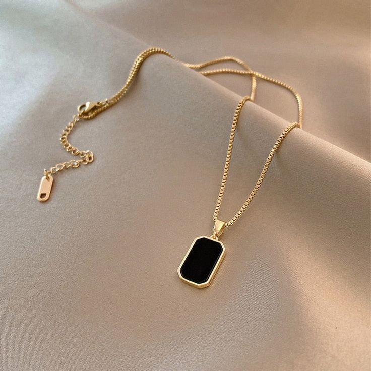 Black Octagon Gold Pendant Necklace