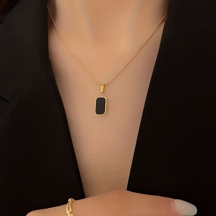 Black Octagon Gold Pendant Necklace